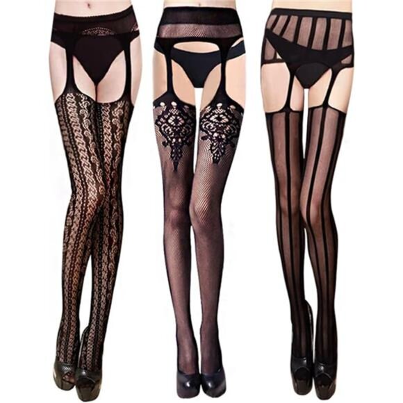 3 Women Patterned Fishnet Tights Black Fishnets Net Stockings Pantyhose - Picture 1 of 6